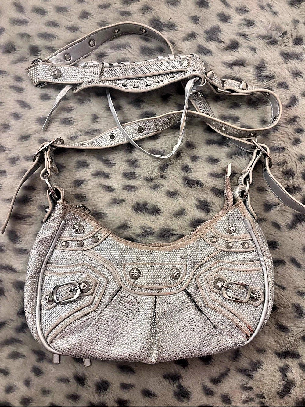 Shoulder Bag with Rhinestones Silver Rhinestone Shoulder
